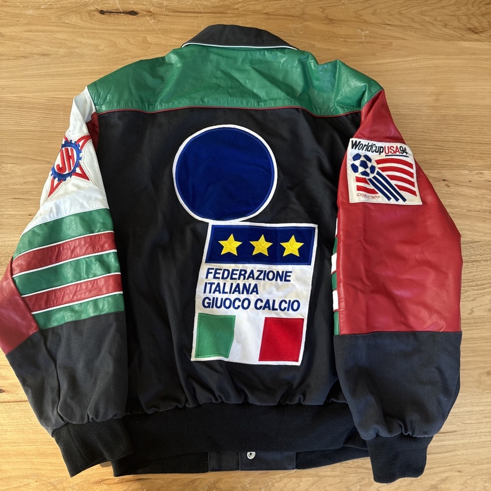 Italian Vintage 90s Jeff Hamilton World Cup Soccer Leather Jacket - 1994